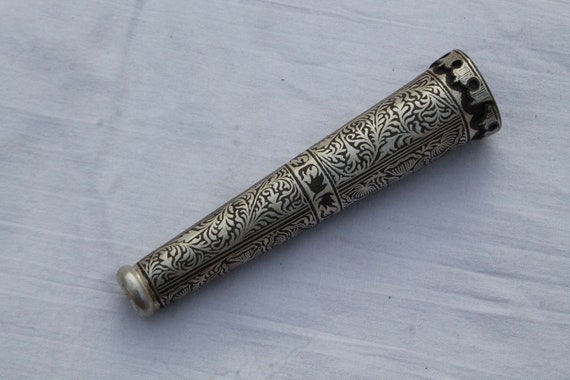 Maughal Indo-persian Silver Inlaid Iron Hukkah Chillum