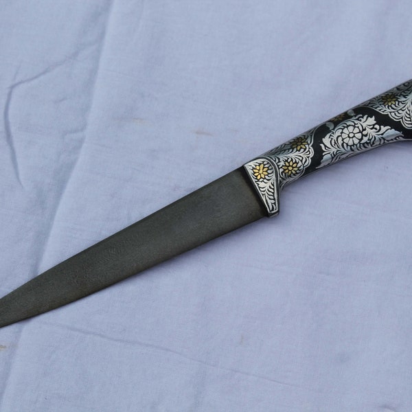 vintage old  Mughal islamic Indo-Persian gold & silver damascened kard dagger khanjar knife no jambiya knife