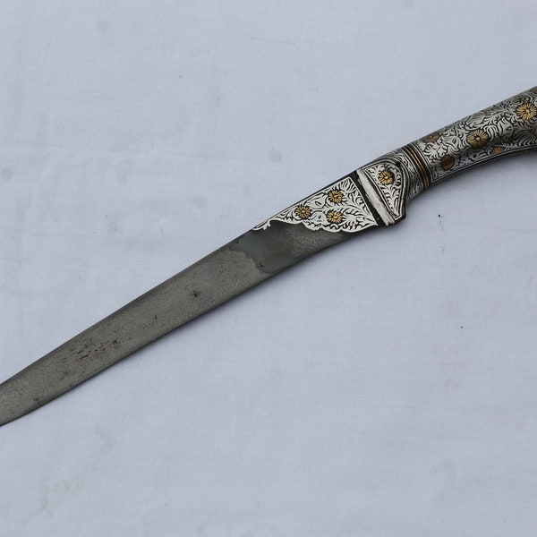 old antique Indo-Persian Mughal islamic gold & silver damascened pesh-kabz dagger khanjar knife no khyber knife