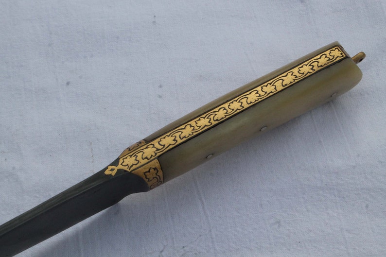 Old Vintage Mughal Islamic Gold Damascened Kard Dagger Curve Wootz ...