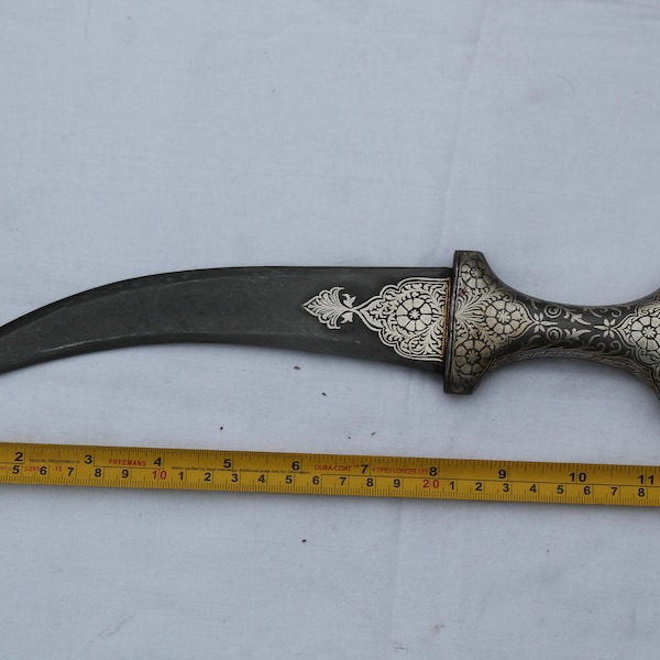 old vintage mughal indo Persian ottoman silver damascened  jambiya dagger knife Damascus blade no afghan Kurdish knife