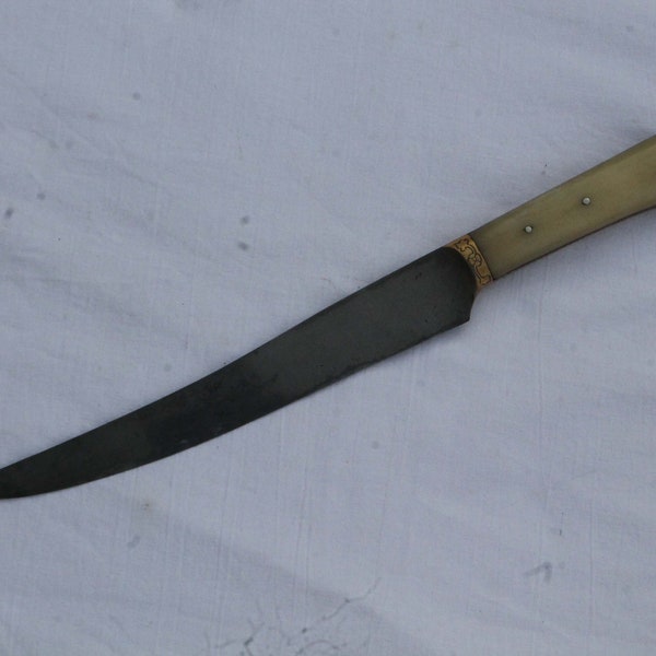 Old vintage Mughal Islamic gold damascened  kard dagger curve wootz blade knife bone chips handle no khyber dagger knife