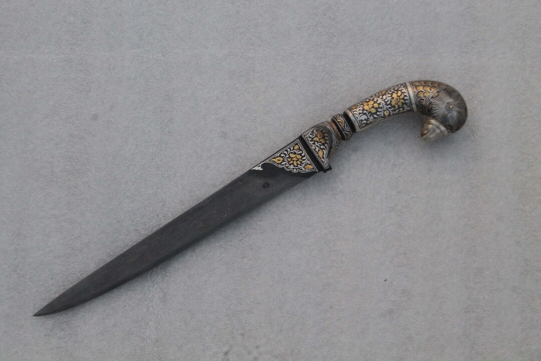 Old Antique Indo-persian Mughal Islamic Gold & Silver Damascened Kard ...