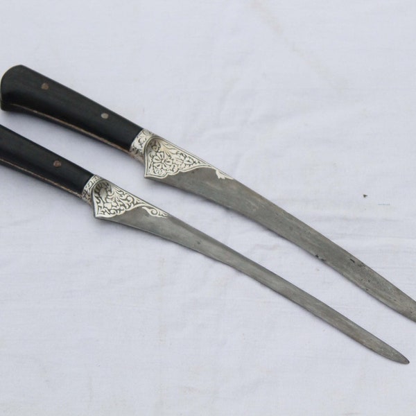 old vintage Mughal ottoman indo-Persian silver damascened  kard dagger knife letter opener wooden handle  no Arabic jambiya