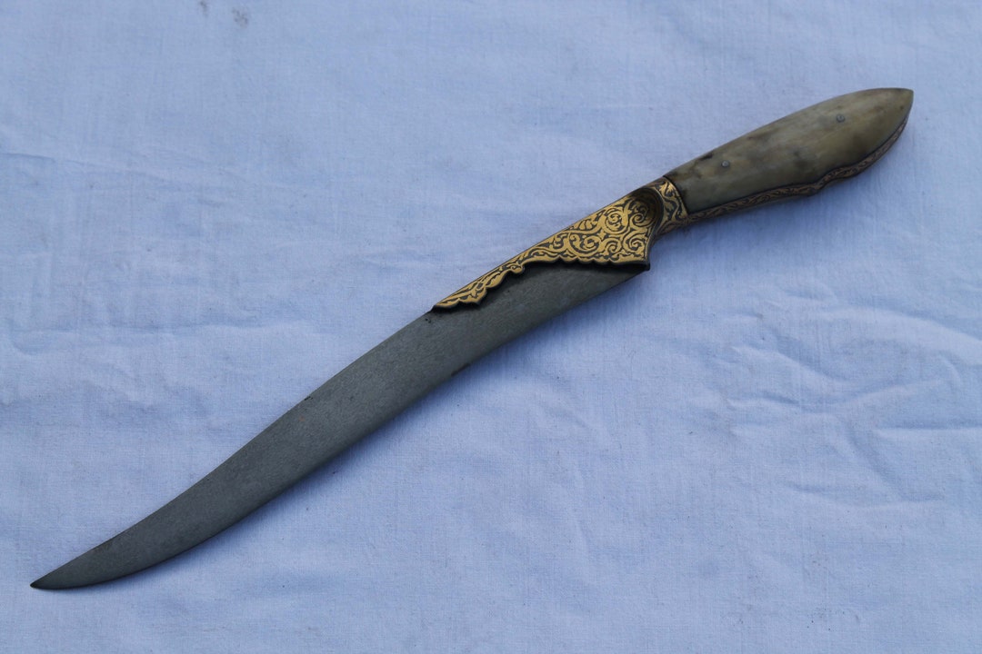 Old Antique Indo-persian Mughal Islamic Gold Inlaid Kard Dagger Khanjar ...