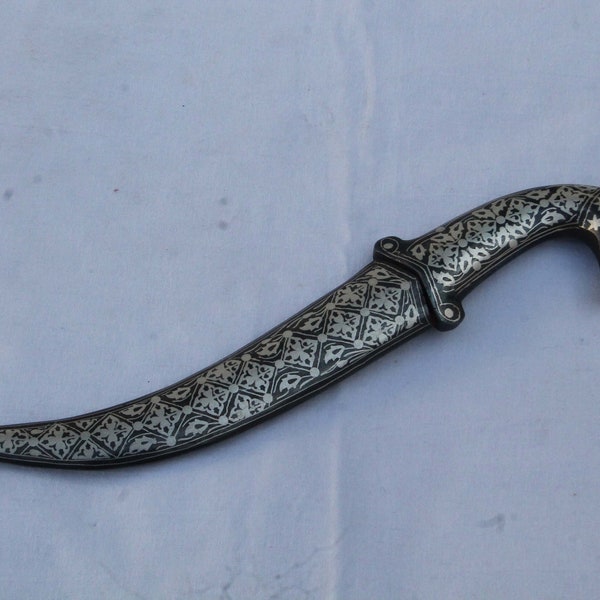 old Vintage Maughal  silver inlaid wedding dagger khanjar knife camel head handle gift articles