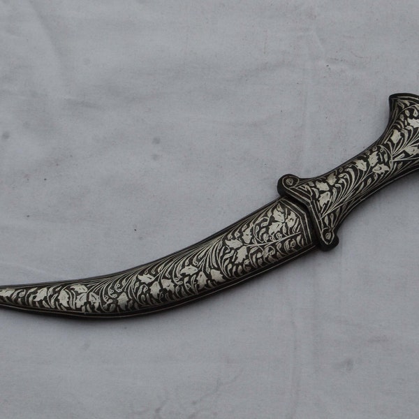 vintage Mughal silver inlay wedding dagger khanjar jambiya  knife iron handle grip Damascus Blade gift articles