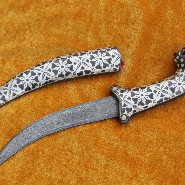 old Vintage Maughal  silver inlaid wedding dagger khanjar knife lion head handle gift articles for someone