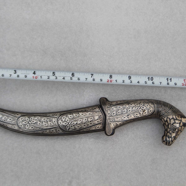 old Vintage Maughal silver inlaid wedding dagger  khanjar knife horse face head handle gift articles