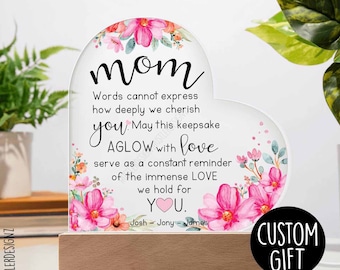 Mom Cherished Love Heart Acrylic Plaque - Personalized Unique Mother's Day Gift - Family Keepsake - Heartfelt Gifts For Mom - Custom Plaque