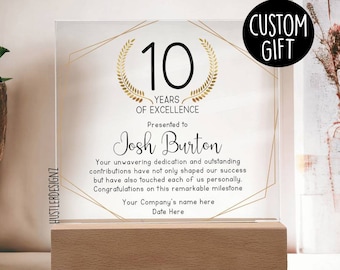 Personalized Work Anniversary Plaque, Employee Recognition Appreciation Award, Workiversary, 10 Years Of Service, Personalized Plaque