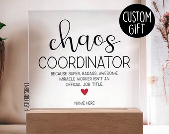 Placa acrílica personalizada de Coordinador del Caos: regalo de agradecimiento para empleados