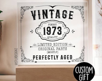 Vintage 1973 Birthday Acrylic Plaque: Funny 50th Gift