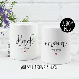 Mom and Dad Mug Set with Established Date – New Parents Gift – Custom Coffee Mugs for Baby Announcement or Baby Shower – For New Mom New Dad