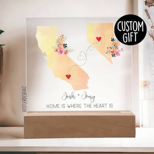 Zuhause ist, wo das Herz ist Acryl Plakette, Karte Geschenke personalisiert, Geschenk zum Weggehen, Fernfamilie, Fernfreundschaft