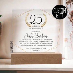 Gepersonaliseerd werk Jubileumplaquette - Employee Recognition Appreciation Award - Workiversary - 25 Years Of Service Award - LED houten voet
