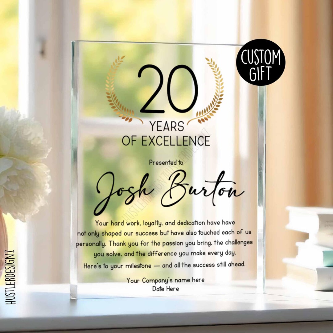 Personalized Work Anniversary Plaque: Years of Excellence Award, Custom ...