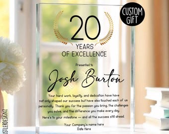Personalized Work Anniversary Plaque: Years of Excellence Award, Custom Name & Years