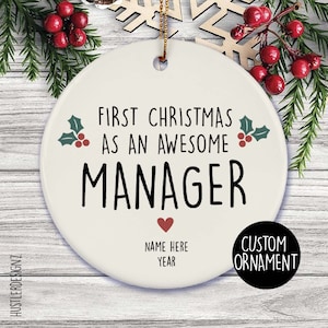 First Christmas As An Awesome Manager Ornament | Personalized Name & Year | New Manager Gift | Boss Appreciation Christmas Ornament