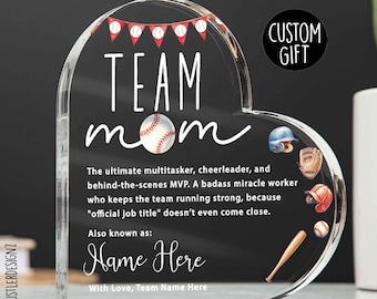 Baseball Team Mom Acrylic Plaque: Personalized Dugout Gift