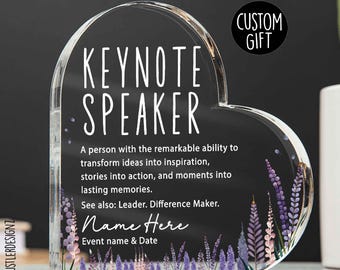 Personalized Keynote Speaker Award: Floral Lavender Heart Acrylic Plaque