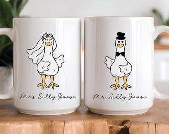 Juego de tazas de Mr. y Mrs. Silly Goose: Divertidas tazas de café para parejas
