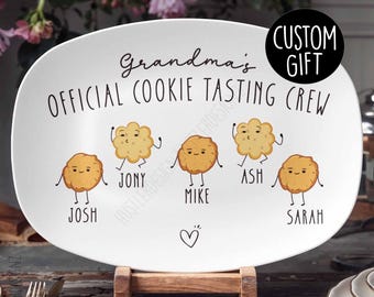 Équipe officielle de dégustation de biscuits de grand-mère - Plateau personnalisé avec les noms des petits-enfants - Cadeaux de grand-mère personnalisés - Cuisine de grand-mère