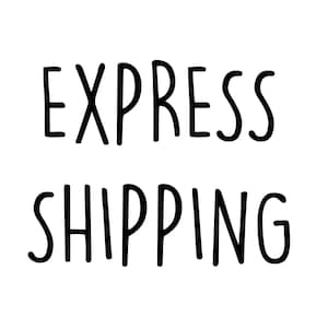 May include: Black and white text that reads "EXPRESS SHIPPING" in a handwritten style.