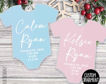 Personalized Baby Christmas Ornament:Custom Birth Details Onesie Acrylic Keepsake