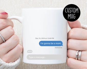 Taza con anuncio de embarazo exclusivo - Taza con mensaje de texto personalizado - Recuerdo de revelación de embarazo -