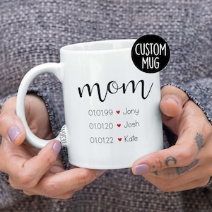 Personalized Mom Mug with Kids’ Names and Birthdates – Custom Mother’s Day Gift – Mom Coffee Cup – Birthday Gift for Mom – New Mom Keepsake