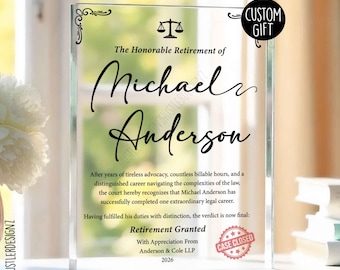 Funny Lawyer Retirement Plaque: Personalized Attorney Gift