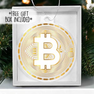 Bitcoin BTC Acrylic Ornament with Free Gift Box - Crypto Christmas Ornament - Cryptocurrency Gifts - Bitcoin Merch - Bitcoin Art