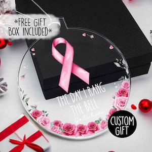 The Day I Rang the Bell Ornament: Breast Cancer Remission Acrylic Keepsake Pink Ribbon Design