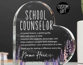 School Counselor Gift Plaque: Personalized Acrylic Heart