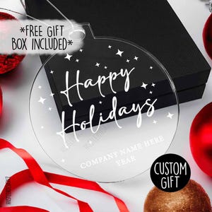 Happy Holidays Corporate Ornament: Custom Company Christmas Gifts