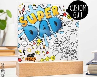 Personalisierte Super Dad Acryl Plakette - Comic Pop Art, Geschenk zum Vatertag