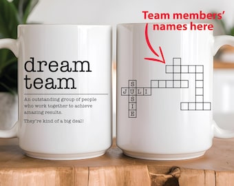 Personalized Dream Team Crossword Mug - Custom Office Team Gift - Unique Coffee Cup for Team Appreciation - Best Team Mug Gifts