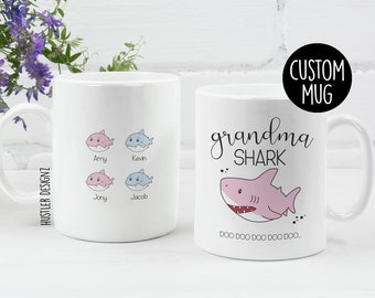 Grandma Shark Mug - Custom Grandkids Names - Personalized Grandma Gift -Shark Themed Mug - Nana Gift - Cute Mother’s Day Gift From Grandkids