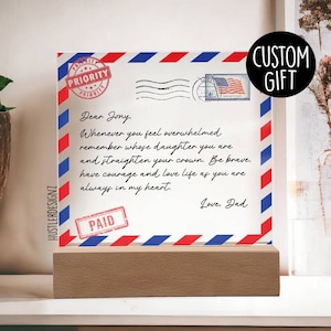 Placa de carta a mi hija o hijo, regalos personalizados, marco de postal, regalos de papá e hija, regalos de larga distancia, boda de cumpleaños de hija
