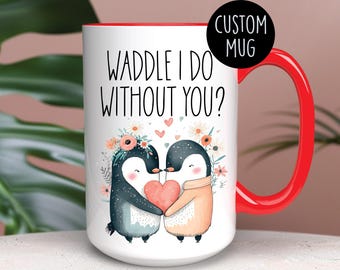 Personalized Penguin Couple Mug: Romantic Anniversary Keepsake