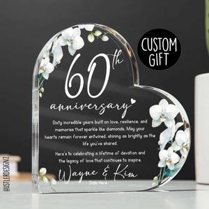 Custom 60th Anniversary Gift – Personalized Diamond Anniversary Heart Acrylic Plaque - Romantic Couples Gift - 60 Years Married