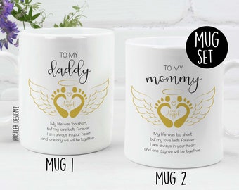 Baby Memorial Mug Set – To My Daddy To My Mommy – Infant Loss Gift – Miscarriage Remembrance – Grief Gift for Parents - Heartfelt Tributes