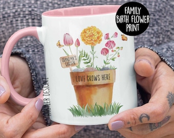 Personalized Family Birth Flower Print - Grandmas Garden Mug - Moms Garden Mug - Grandma Vase - Mother's Day Gift - Gift From Grandchildren