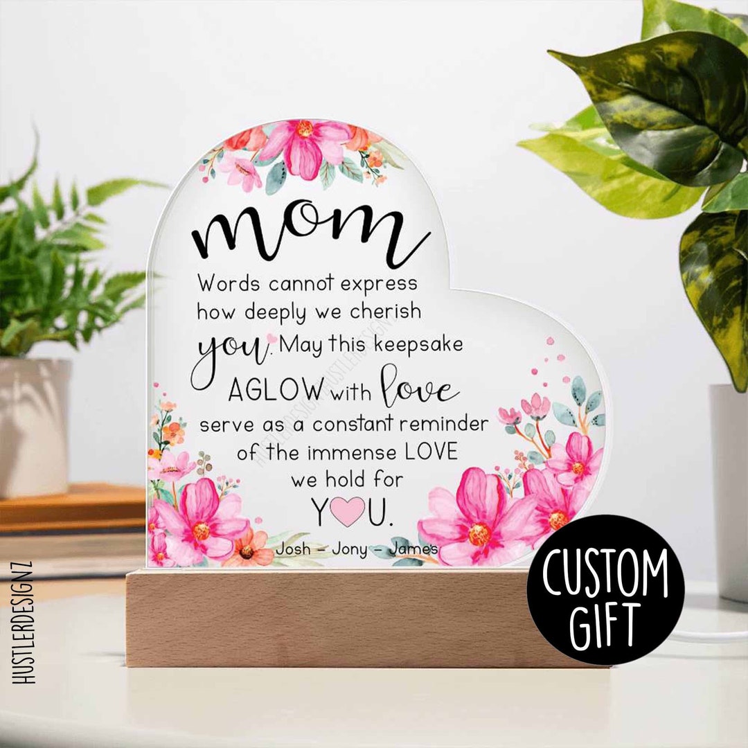 Mom Cherished Love Heart Acrylic Plaque - Personalized Unique Mother's ...