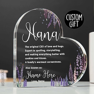 Custom Nana Definition Acrylic Heart Plaque with Lavender Flowers - Grandmother Gift for Mother’s Day, Christmas, or Birthday - Nana Gifts