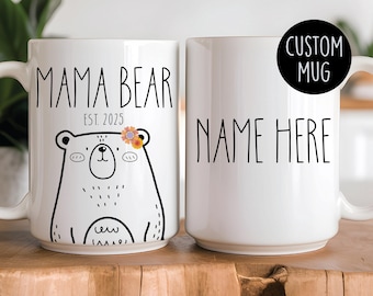 Taza de mamá osa personalizada: personalizada con nombre y año de fundación: regalo para el primer día de la madre o anuncio de embarazo: lindos regalos para mamá