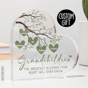 Personalized Grandma Greatest Blessing Plaque – Custom Grandkids Names - Mothers Day Gift for Grandma, Nana, Mimi – Heart Acrylic Plaque