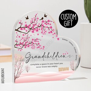 Custom Grandma Plaque – Cherry Blossom Acrylic Heart – Personalized Grandkids Names – Nana Mimi Grandma Mothers Day Birthday Keepsake