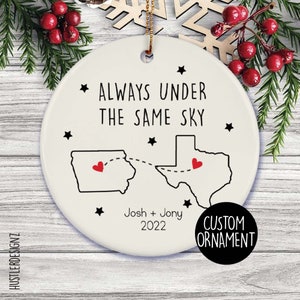 Personalized Long Distance Ornament: Always Under the Same Sky, Custom State Map